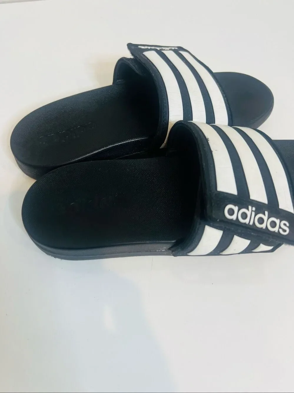 Adidas Youth Black White Stripe Slides Sandals Sz 3